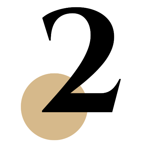 Icon der Zahl 2 in Schwarz mit einem goldenen Kreis.