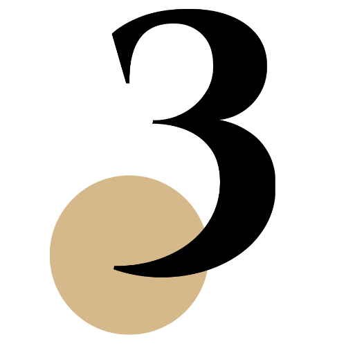 Icon der Zahl 3 in Schwarz mit einem goldenen Kreis.