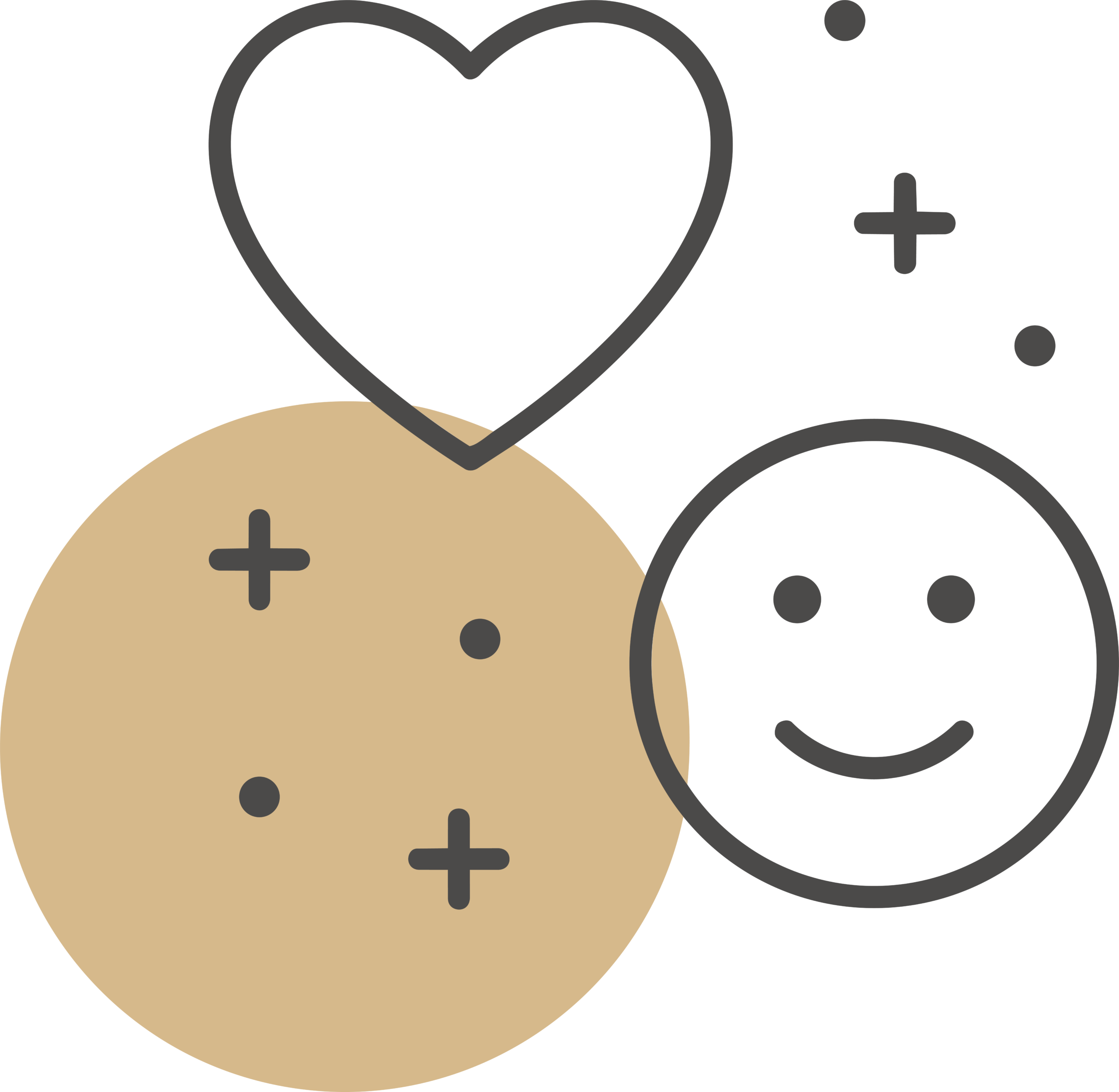 Goldener Kreis mit einem Smiley und einem Herz darin.