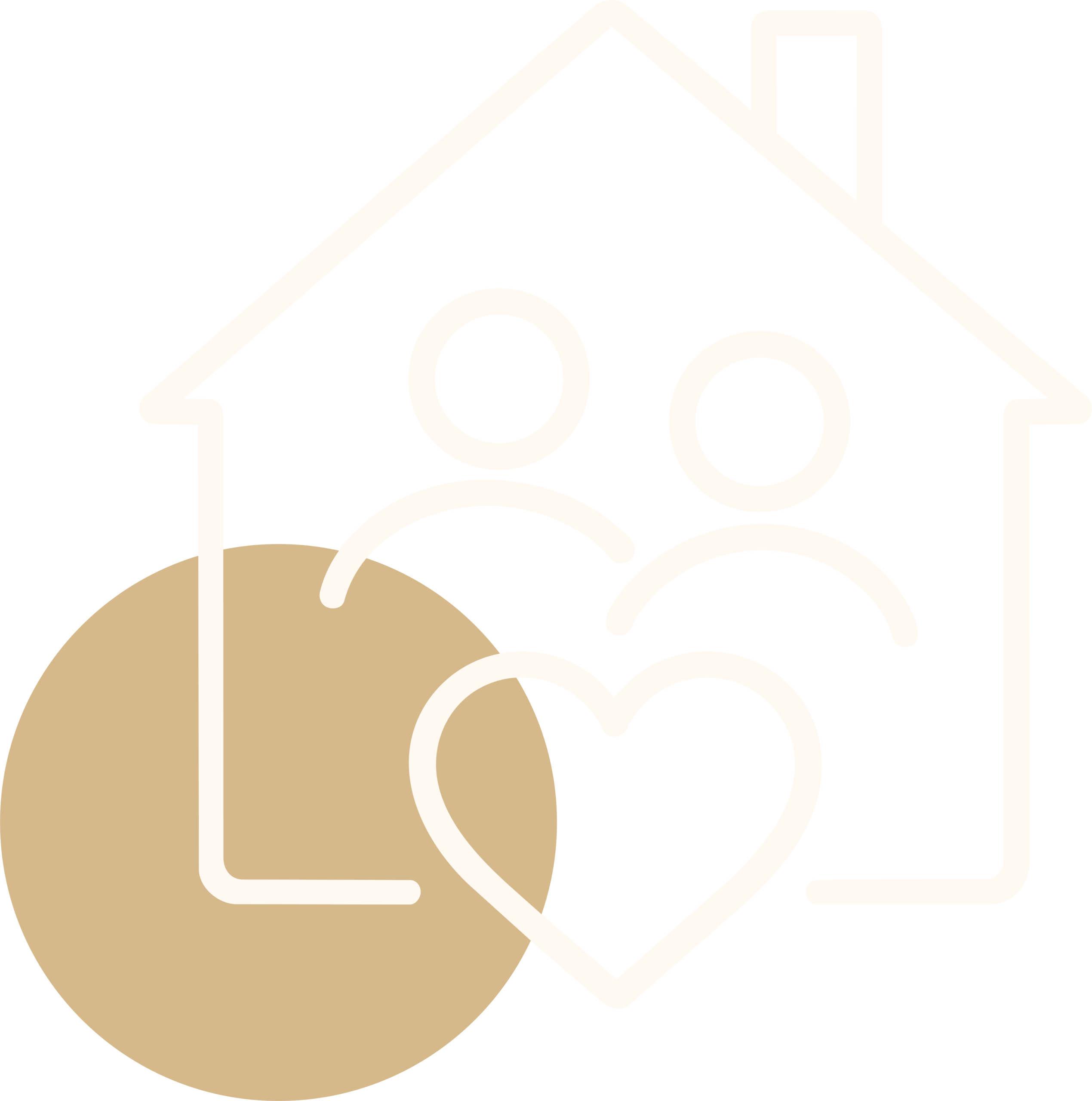 Goldener Kreis mit einem Icon von einem Haus mit zwei Personen und einem Herz.