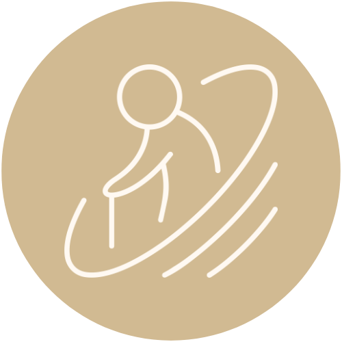 Goldener Kreis mit einem Icon von einer Person mit Gehstock.