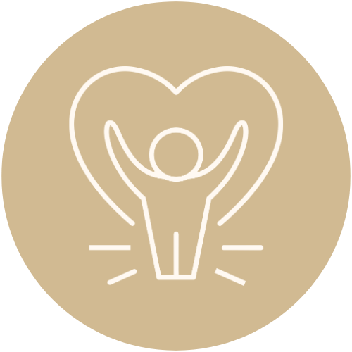 Goldener Kreis mit einem Icon von einer Person und einem Herz.