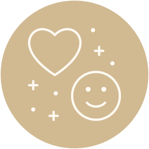 Goldener Kreis mit einem Smiley und einem Herz darin.