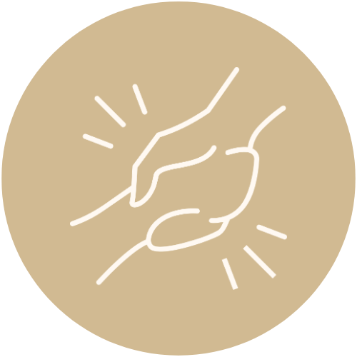 Goldener Kreis mit einem Icon von einem Handschlag.