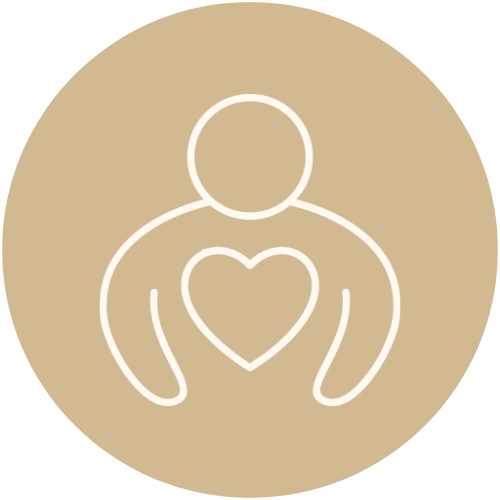 Goldener Kreis mit einem Icon von einer Person und einem Herz.