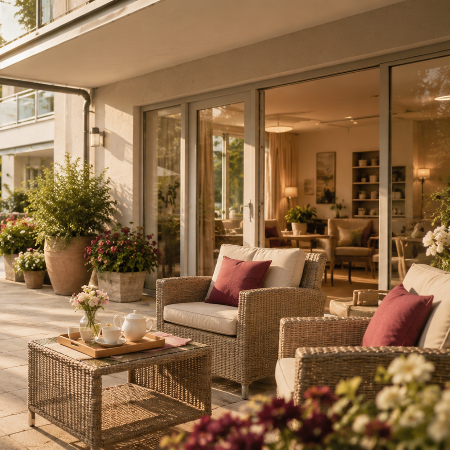 Beispielhafte Ansicht der Terrasse in der Seniorenresidenz Palmbach.